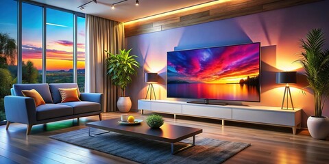 Smart LED TV Mockup in Modern Living Room - High-Quality AI Image