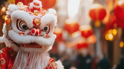 Colorful Chinese Festival with Traditional Lion Dance Costume and