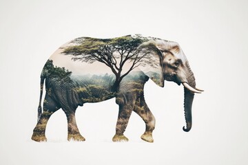 Fototapeta premium Elephant with africa trees photography wildlife exposure