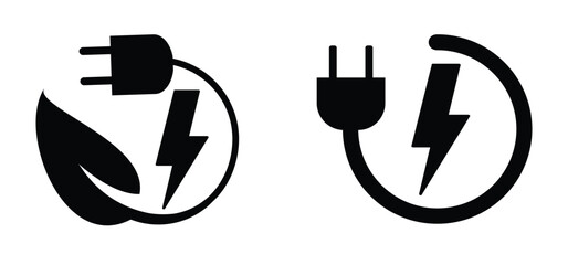 Electric plug switch icon. Energy power concept. Electricity arrow symbol. Volt, watt sign.  Electric cable or plugs. Play and plug symbol. Socket plug adapter. Wire, cable of energy line pattern.  © MarkRademaker