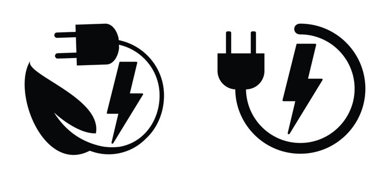 Electric plug switch icon. Energy power concept. Electricity arrow symbol. Volt, watt sign.  Electric cable or plugs. Play and plug symbol. Socket plug adapter. Wire, cable of energy line pattern. 