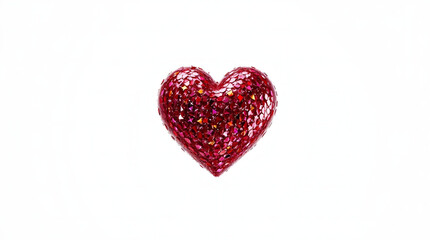 Fototapeta premium Red glitter heart with mosaic texture on a white background, Valentine's Day symbol of love 