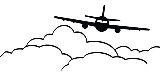 Tourism, airplane flies above the clouds in the sky. Air plane flight route. Vector Aircraft and cloud sign. For summer vacation or holiday. Travel, navigation destination. © MarkRademaker