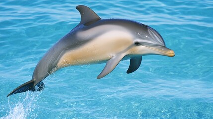 Dolphin leaping in blue ocean