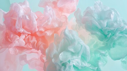 Fototapeta premium Abstract Pastel Ink Swirls: A Dreamy Teal and Peach Composition