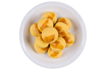 Nastar cake on white round serving plate isolated transparent