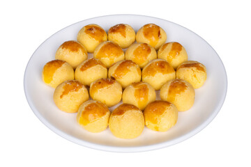 Nastar cake on white round serving plate isolated transparent