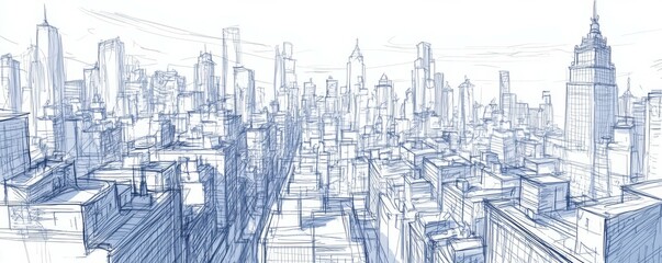 Fototapeta premium A detailed sketch of a cityscape, with buildings reaching towards the sky.