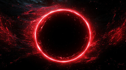 bright fiery red energy circle swirl on black backdround, sphere, frame, copy spase, abstract electric dynamic background