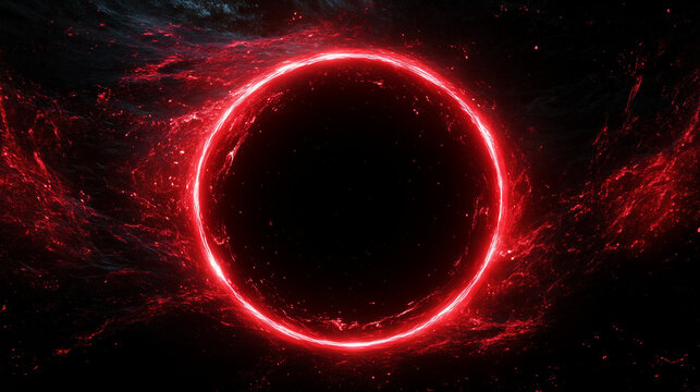 bright fiery red energy circle swirl on black backdround, sphere, frame, copy spase, abstract electric dynamic background