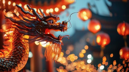 Obraz premium Illuminating Chinese Dragon Lantern at Vibrant Festive