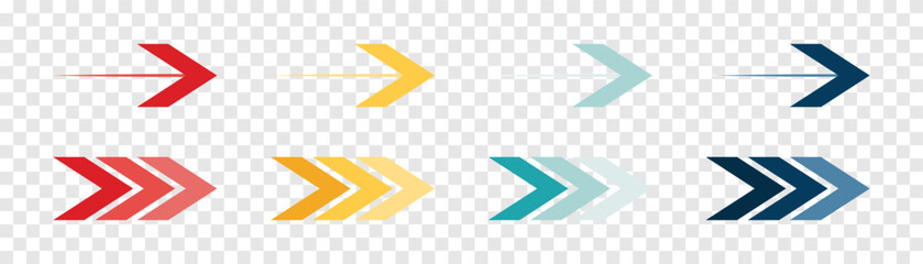 Arrow icon set. Colored arrow symbols. Arrow of different types. Arrow isolated vector graphic elements.