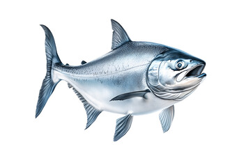 Obraz premium Raw salmon fish with detailed fins and scales, isolated on white transparent background, concept of marine life.