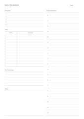 A daily plan design template in a modern, simple, and minimalist style. Note, scheduler, diary, calendar, planner document template illustration.