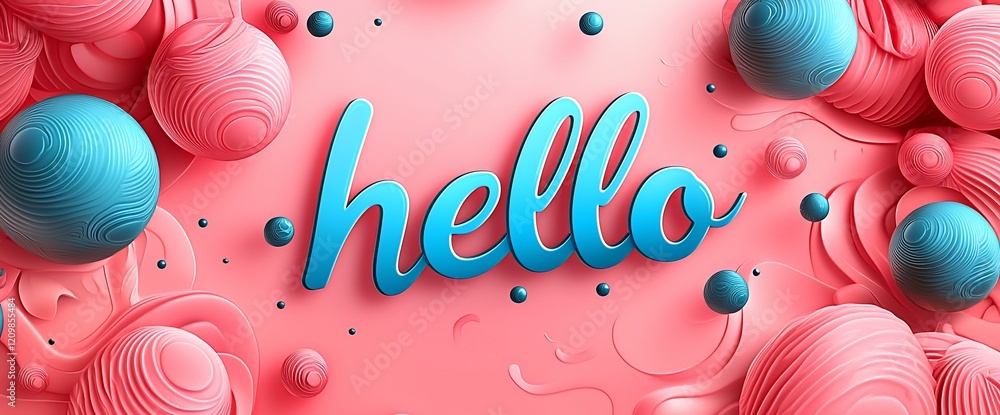 Aufkleber 3d hello text on pink abstract background.