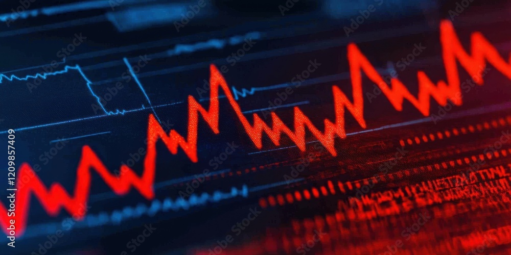 Poster the image depicts a dynamic red waveform against a dark background, suggesting data visualization or