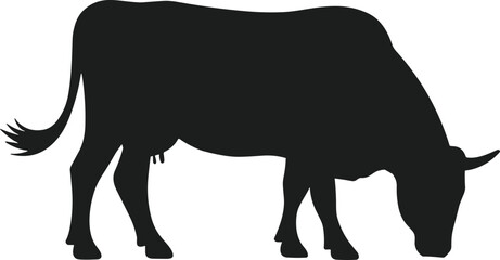Grazing Cow Silhouette Vector - Farm Animal Illustration