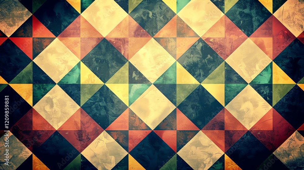 Poster a geometric background with squares and triangles.