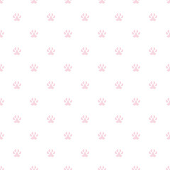 Dog paws. Vector seamless pattern on white background in pastel colors. Cute children's illustration for textiles and wrapping paper
