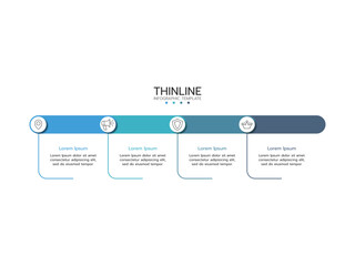 Vector thin line infographic template. Concept of timeline process with 4 step business process or options and marketing icons.