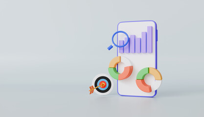 Mobile phone with Data Chart, Financial Reports, Data Analysis, Goal Achievement