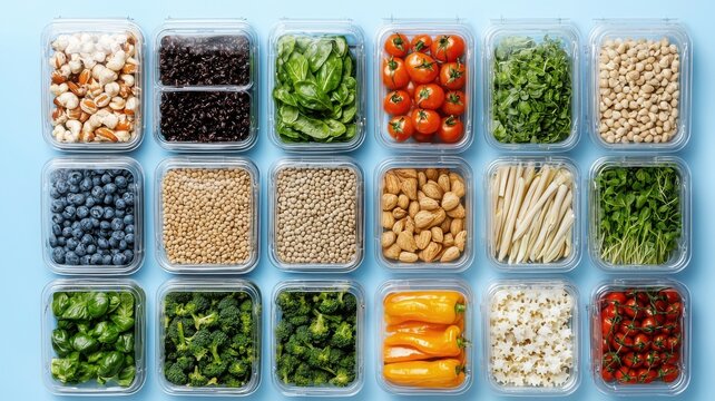 A Rainbow of Nutrition: An array of fresh, vibrant ingredients, organized into neat containers, showcasing the diverse colors and textures of healthy eating.
