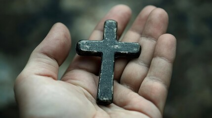 Vintage Cross Held Gently in an Outstretched Human Hand