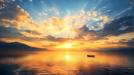 Obraz premium At dawn, a beautiful sunrise colors the sky, symbolizing new beginnings. 