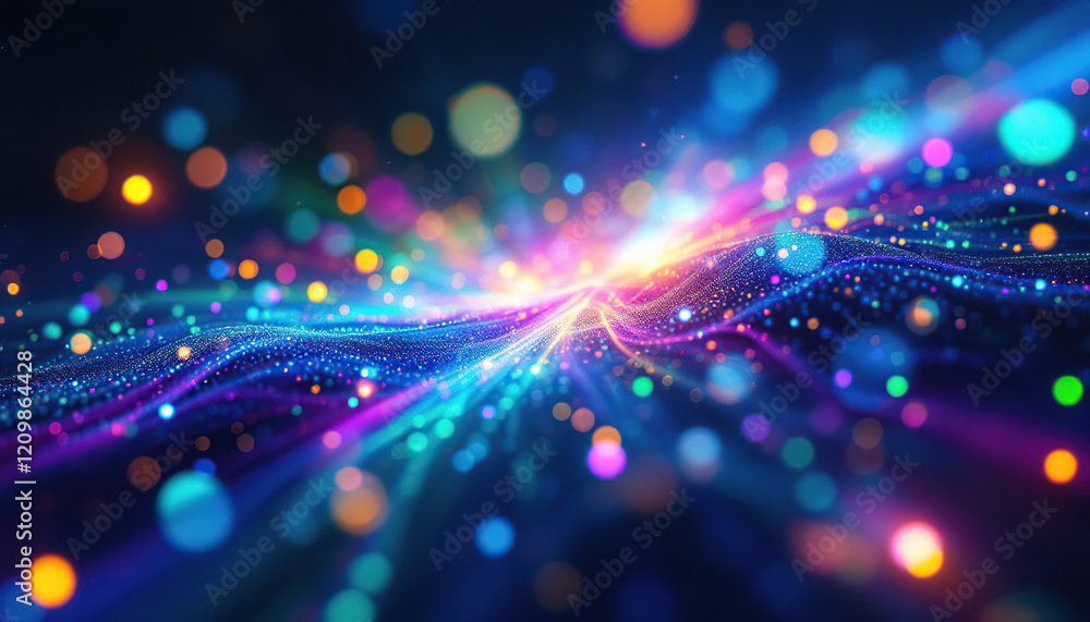 Poster abstract colorful light particle wave background
