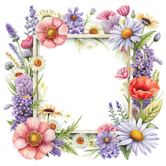 Fototapeta premium Photo Frame Flowers Watercolor Painting 
