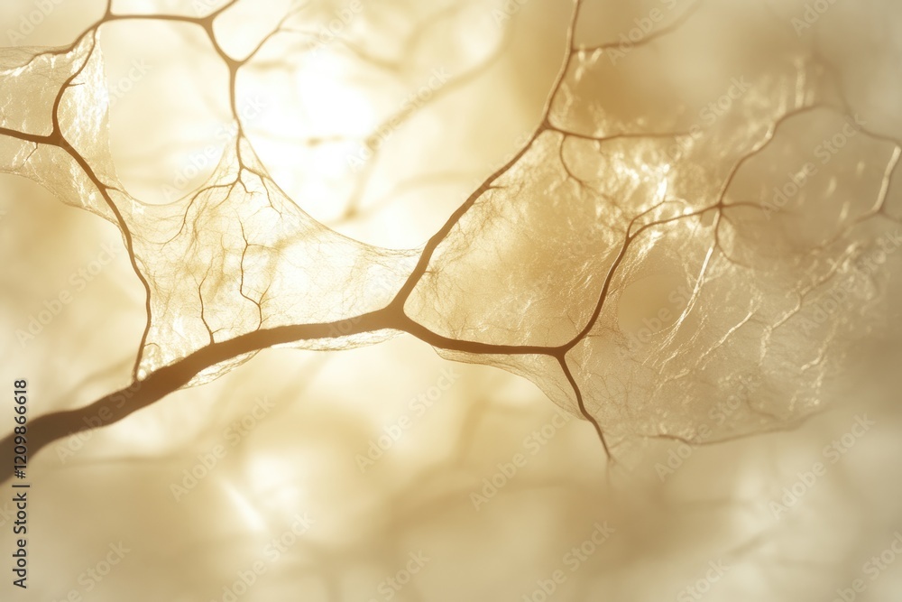 Aufkleber microscopic view of a delicate, branching network, possibly representing neurons or capillaries.