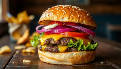 Delicious Double Cheeseburger with Fresh Toppings