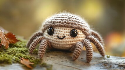 Obraz premium Adorable Black Knitted Spider Toy With Large Glassy Eyes