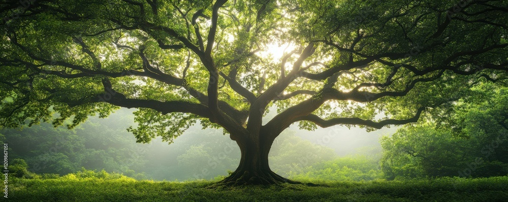 Poster ancient tree of life in a mystical forest.