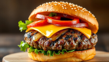 Close-up of a delicious cheese burger.