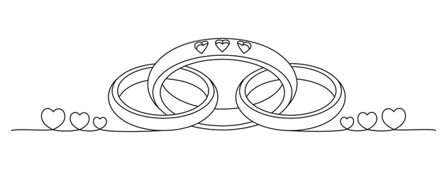 Wedding couple ring line art vector illustration. Valentine Concept