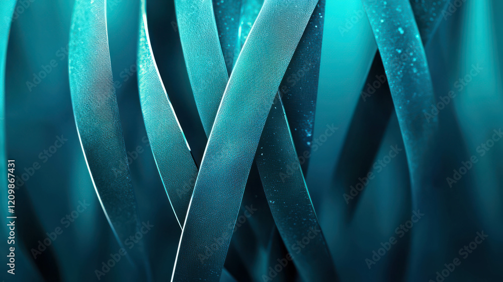 Poster ethereal glowing ribbons in shades of teal with soft light and abstract patterns