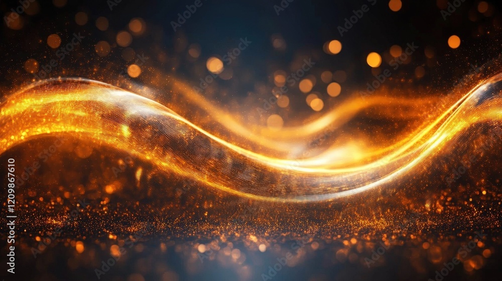 Poster abstract glowing energy waves in a vibrant and dynamic composition with sparkles and light reflectio