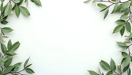 Naklejka premium Green Leaves Frame White Background Nature Photography