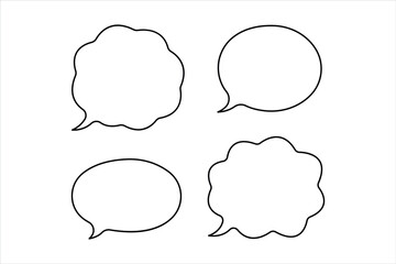  One continuous line drawing of speech bubble set square shaped chat cloud and thought dialogue design 
