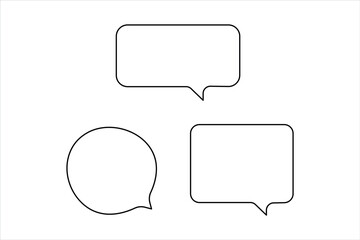  One continuous line drawing of speech bubble set square shaped chat cloud and thought dialogue design 
