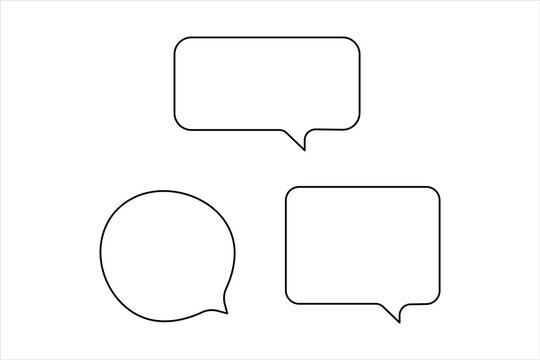  One continuous line drawing of speech bubble set square shaped chat cloud and thought dialogue design 
