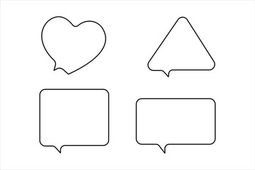 One continuous line drawing of speech bubble set square shaped chat cloud and thought dialogue design 
