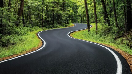 Obraz premium Scenic Winding Road Surrounded by Lush Green Forest Landscape
