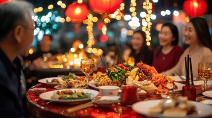 Family Reunion Party with Festive Asian Cuisine and