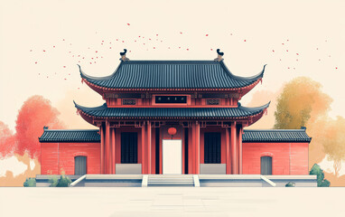 Fototapeta premium Chinese traditional ancient architecture art illustration