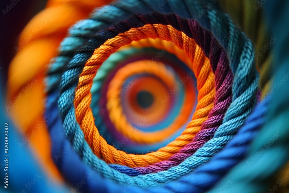 Poster Colorful spirals of twisted rope create a vibrant visual effect in close up shot, showcasing intricate patterns and textures