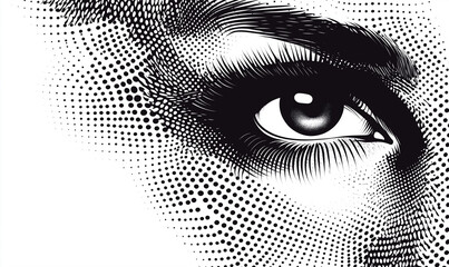 Black and white vector background with halftone dots, a gradient of gray to black. 