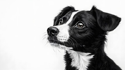 Fototapeta premium Closeup Portrait of Adorable Black and White Dog with Friendly and Curious Expression