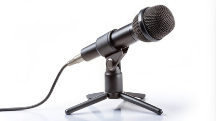 Microphone isolated with stand, seen from an angle isolated on a white background